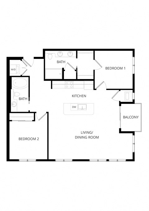 Floor plan for 2 beds, 2 baths, 1140 sqft